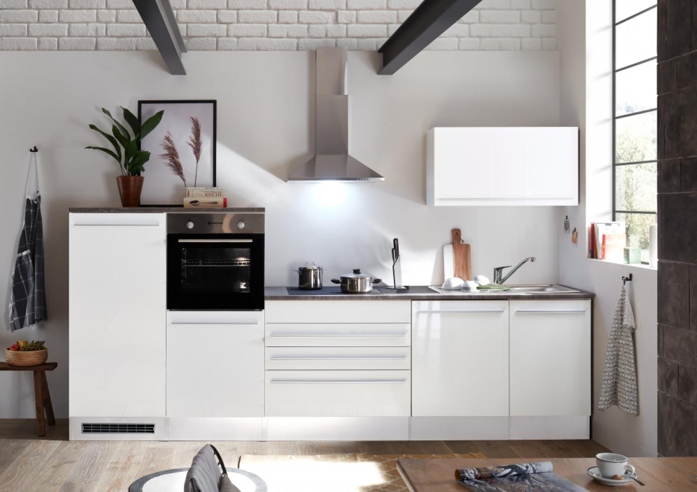 JAZZ 4 Moderne Küchenzeile ohne Elektrogeräte in Weiß Hochglanz - Geräumige Einbauküche mit viel Platz und Stauraum - 320 x 200 x 60 cm (B/H/T) Bild 1