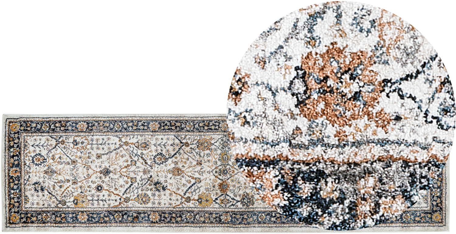 Teppich beige blau orientalisches Muster 80 x 300 cm Kurzflor ARATES Bild 1