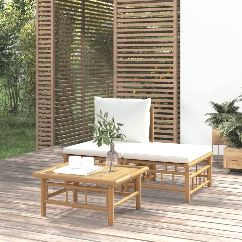 vidaXL 3-tlg. Garten-Lounge-Set mit Kissen Creme Bambus Bild 1