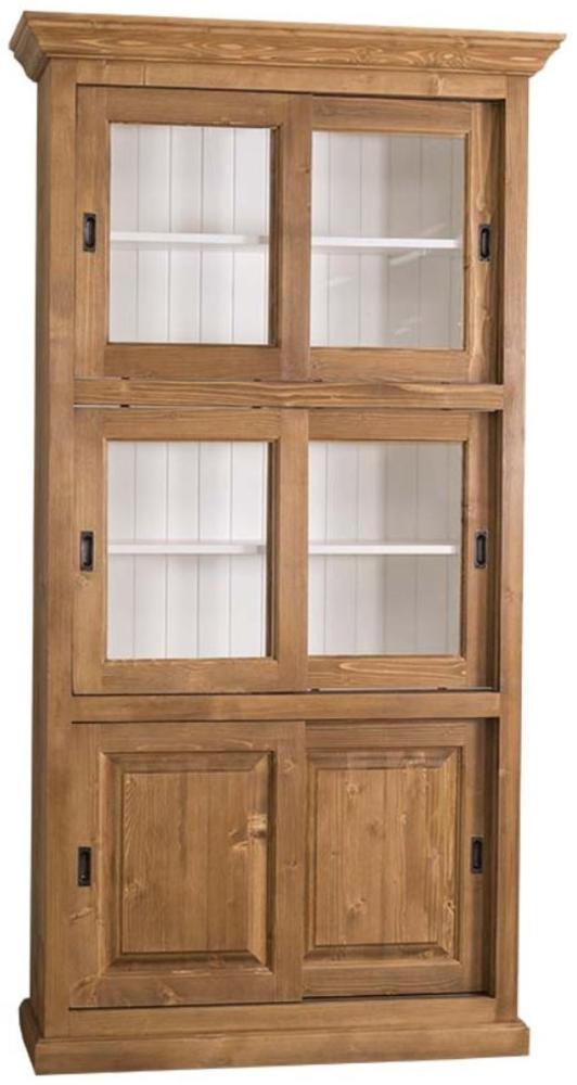 Casa Padrino Landhausstil Bücherschrank Braun / Weiß 110 x 40 x H. 210 cm - Wohnzimmerschrank mit 6 Schiebetüren Bild 1