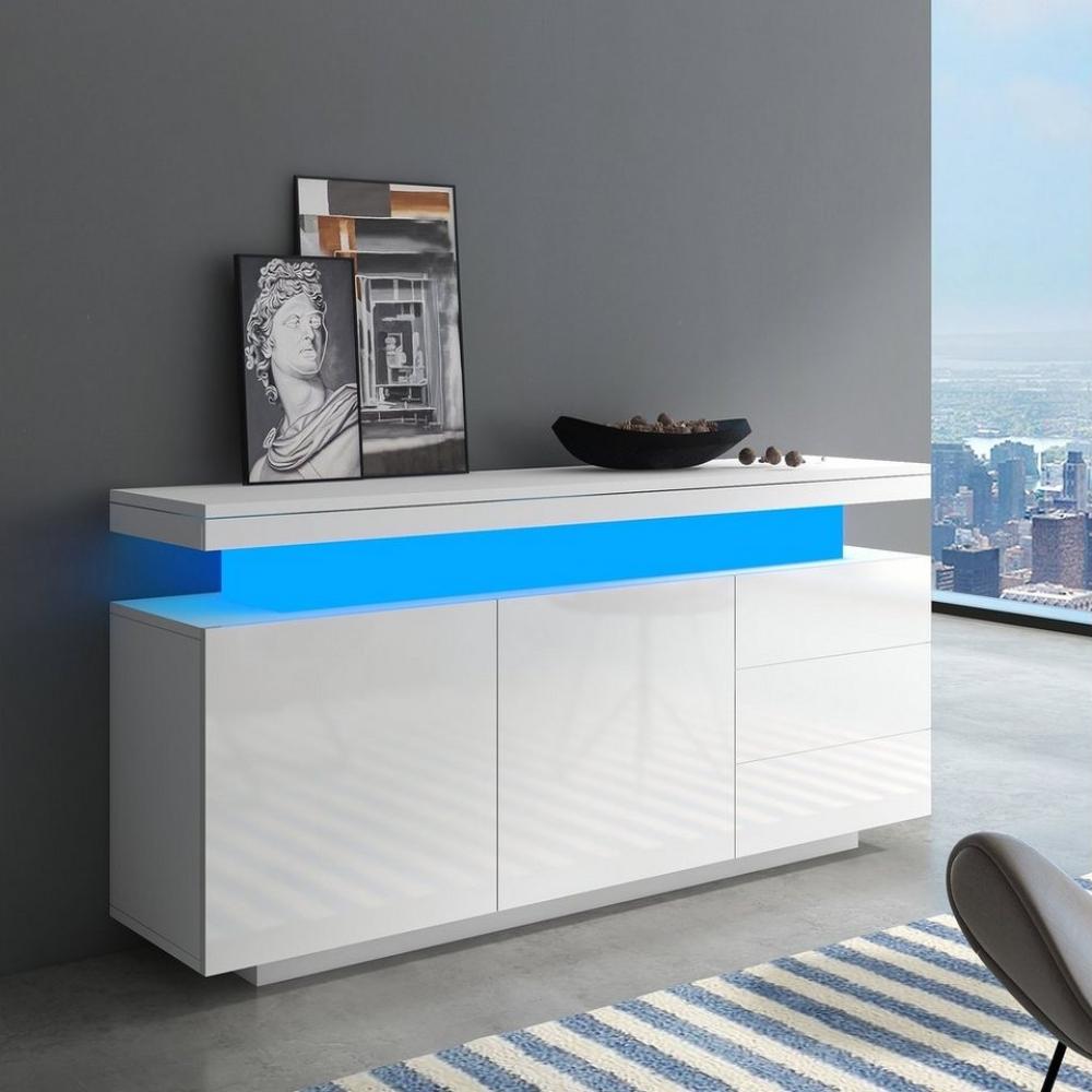 Merax Sideboard hochglanz mit LED inkl. Fernbedienung, Schubkastenkommode, Lowboard, Beistellschrank, Breite 140cm Bild 1