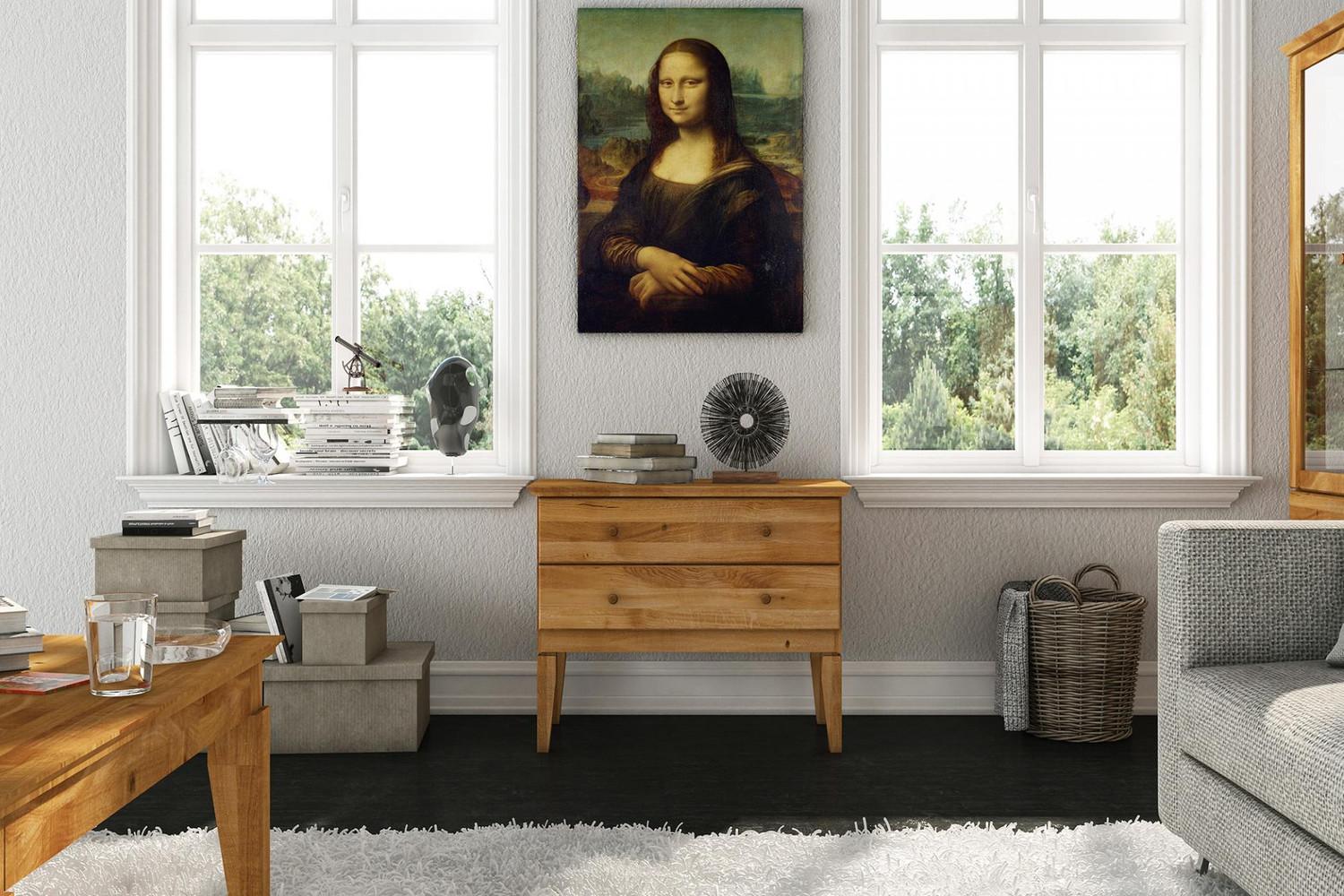 Kommode Sydo aus Wildeiche massiv 87x45x66 cm mit 2 Schubladen und Holzbeinen Bild 1