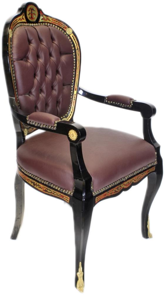 Casa Padrino Luxus Barock Stuhl mit Armlehnen Boulle Collection - Luxus Schreibtisch Stuhl Bild 1