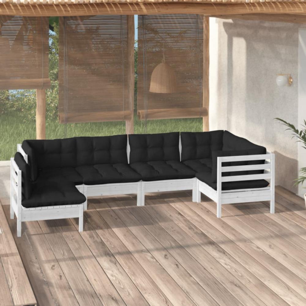 6-tlg. Garten-Lounge-Set Matt mit Kissen Weiß Kiefernholz Bild 1