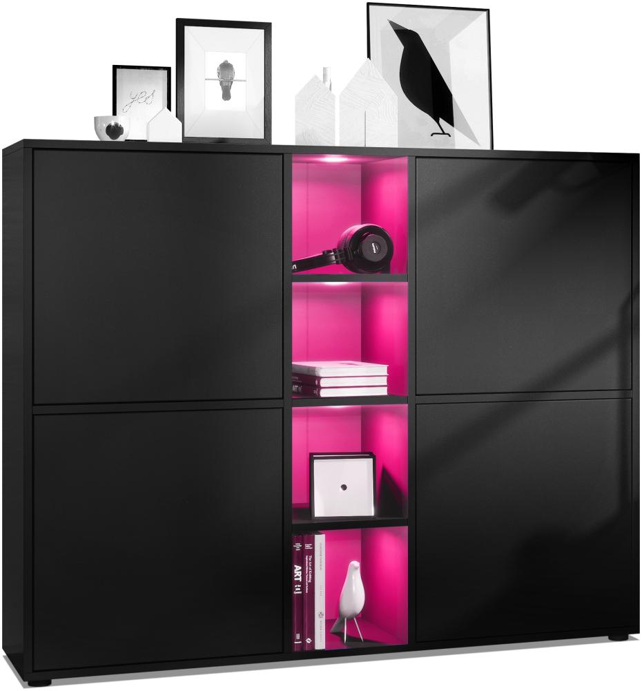 Vladon Highboard Cuba V3, Schwarz matt/Schwarz matt inkl. LED - Moderne Anrichte mit 12 Fächern (130,5 x 105,5 x 35,5 cm) Bild 1