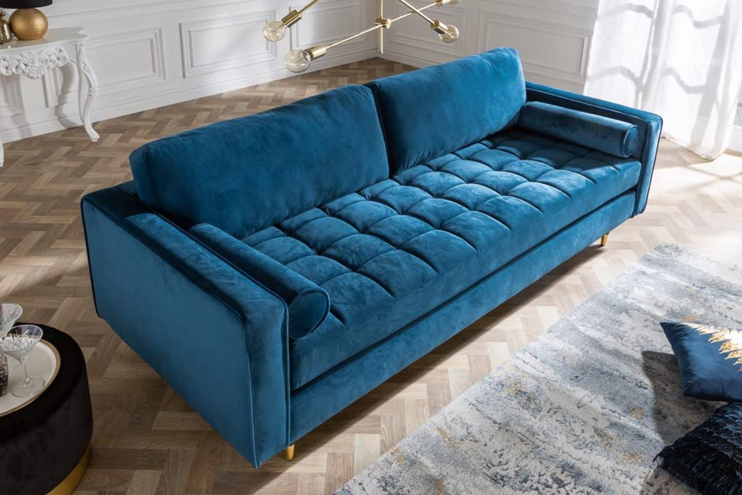 Modernes 3er Sofa 220cm COMFORT blau Samt Federkern Design Elegant Bild 1
