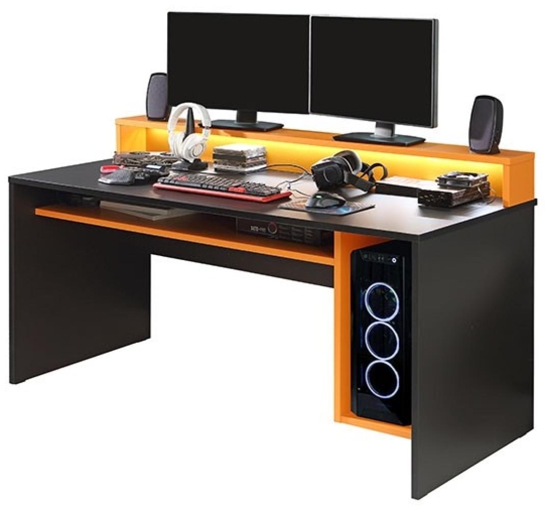 Gamingtisch Computertisch PC-Tisch Schreibtisch 160x72cm schwarz orange Bild 1