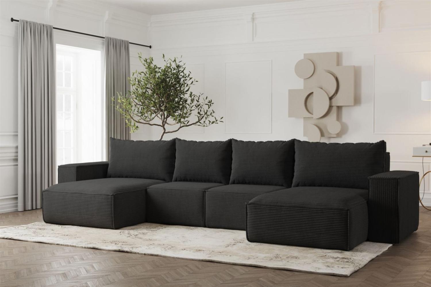 Wohnlandschaft U-Form Sofa ESTELLE in Stoff Poso Schwarz Bild 1