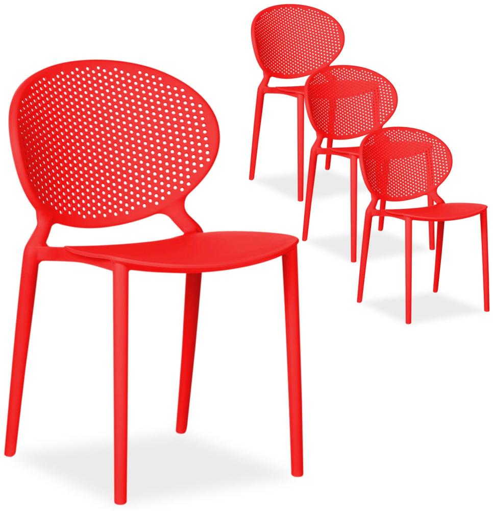 Modernes Gartenstuhl 4er Set Rot Stühle Küchenstühle Kunststoff Stapelstühle Balkonstuhl Outdoor-Stuhl Bild 1