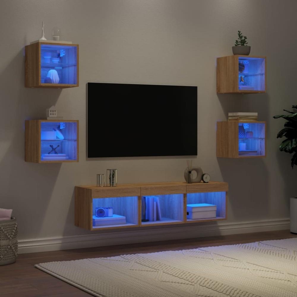 vidaXL 7-tlg. Wohnwand mit LED-Beleuchtung Sonoma-Eiche Holzwerkstoff Bild 1