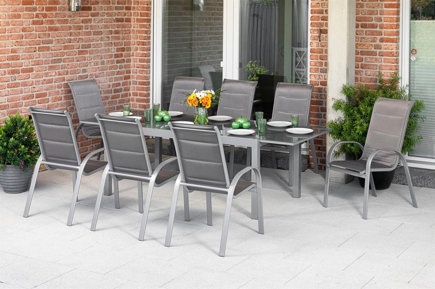 Merxx Gartenmöbelset Amalfi di lusso 9tlg. Aluminium, Textil silber, diamantbraun 21426 Bild 1