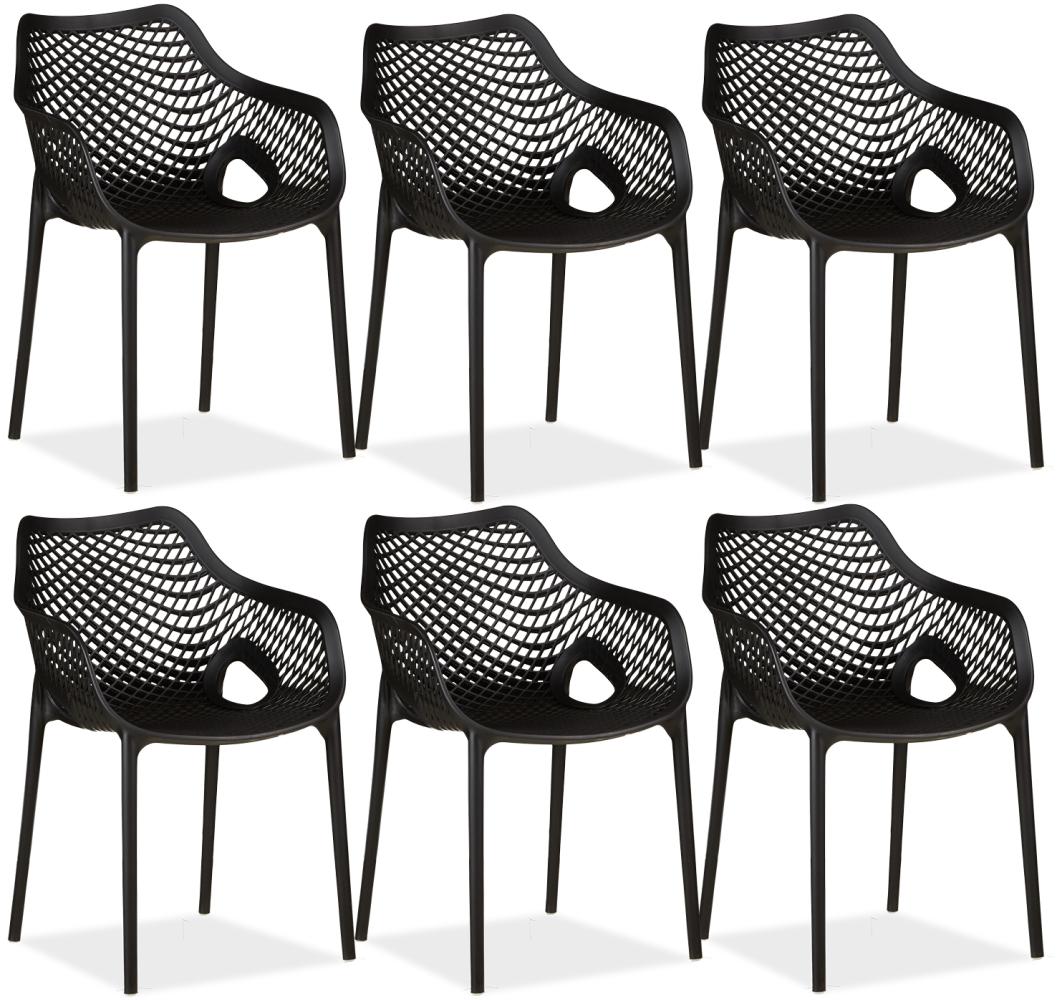 Gartenstuhl mit Armlehnen 6er Set Gartensessel Schwarz Stühle Kunststoff Stapelstühle Balkonstuhl Outdoor-Stuhl Bild 1