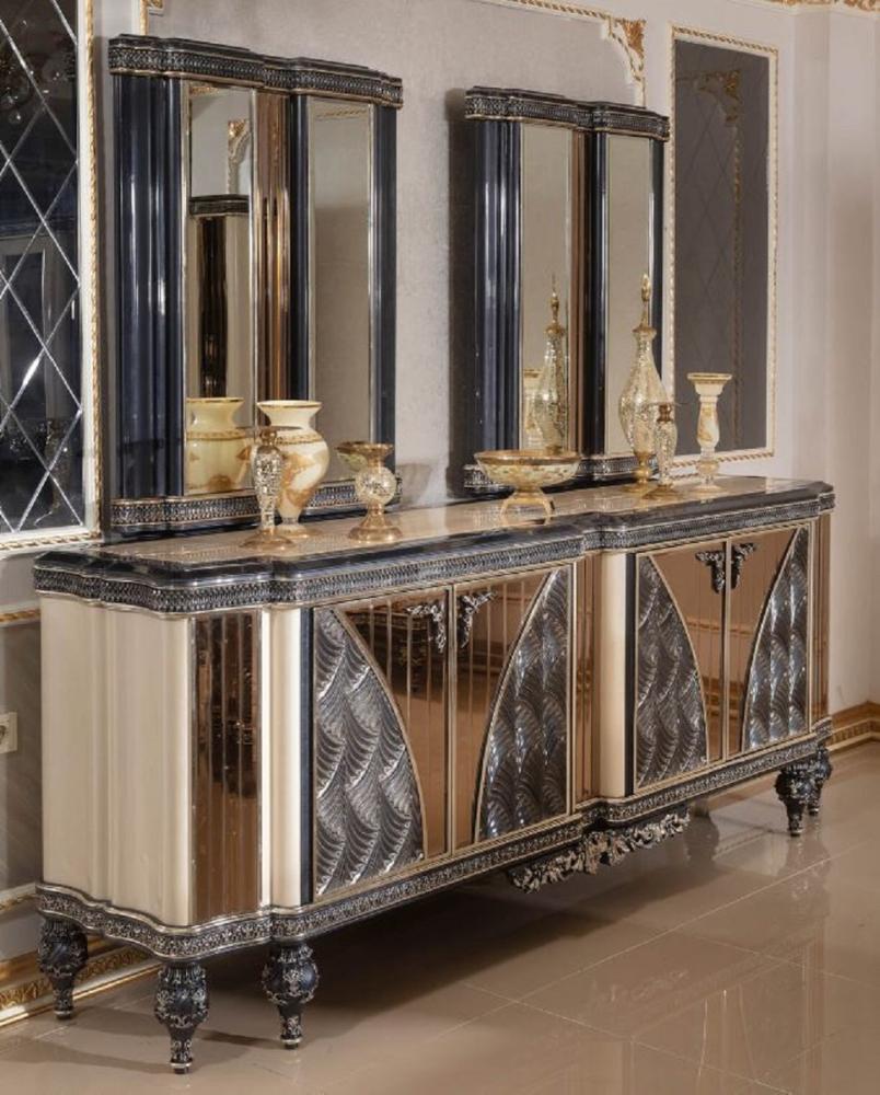 Casa Padrino Luxus Barock Möbel Set Beige / Schwarz / Gold - 1 Barock Sideboard mit 4 Türen & 2 Barock Wandspiegel - Handgefertigte Barock Möbel - Edel & Prunkvoll Bild 1