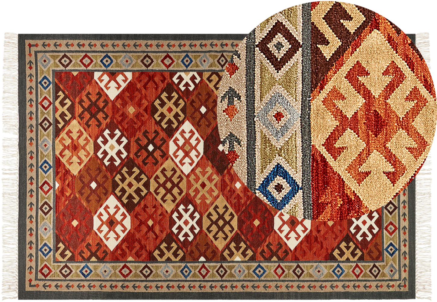 Kelim Teppich Wolle mehrfarbig 200 x 300 cm orientalisches Muster Kurzflor URTSADZOR Bild 1