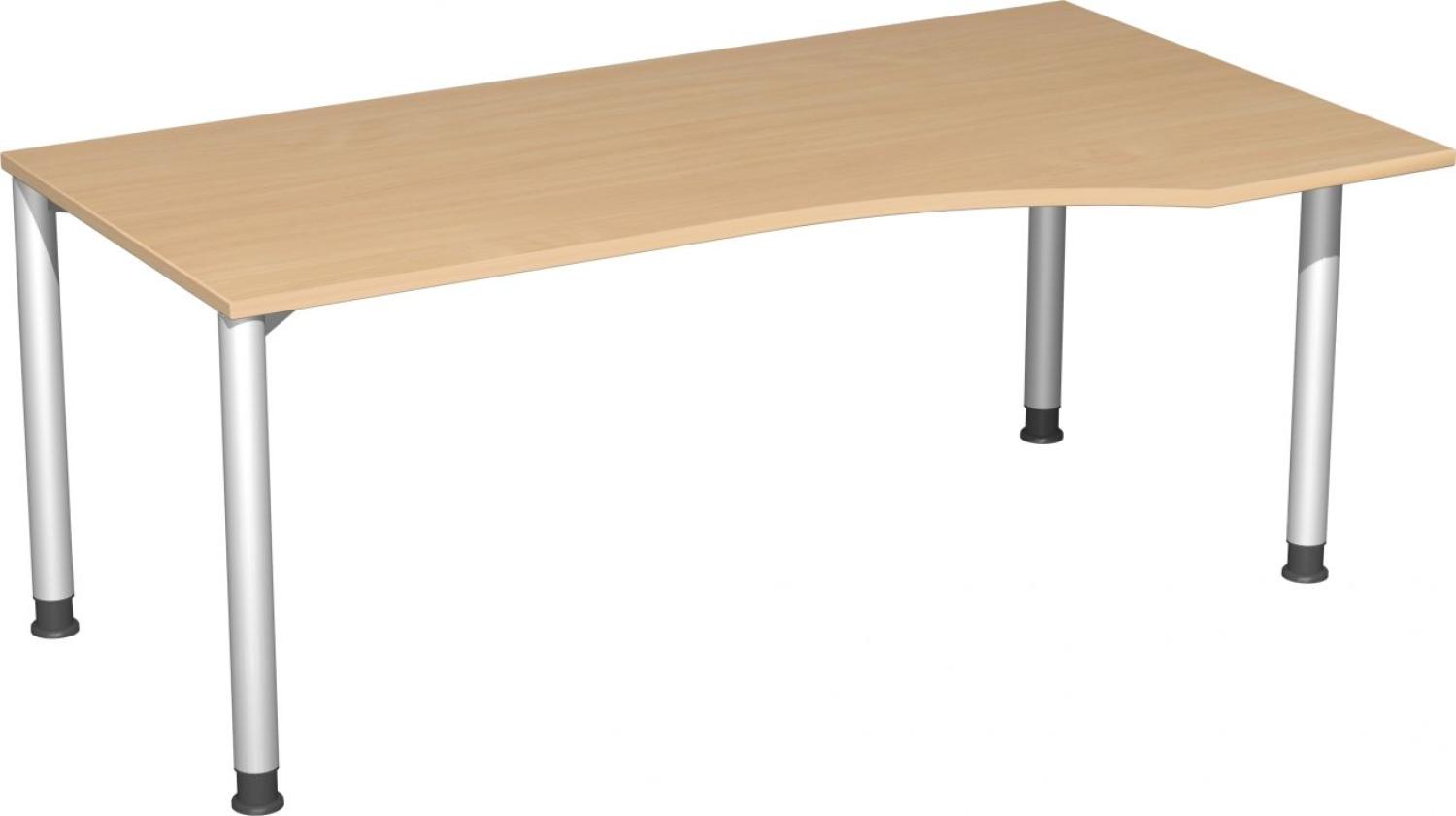 PC-Schreibtisch '4 Fuß Flex' rechts, höhenverstellbar, 180x100cm, Buche / Silber Bild 1
