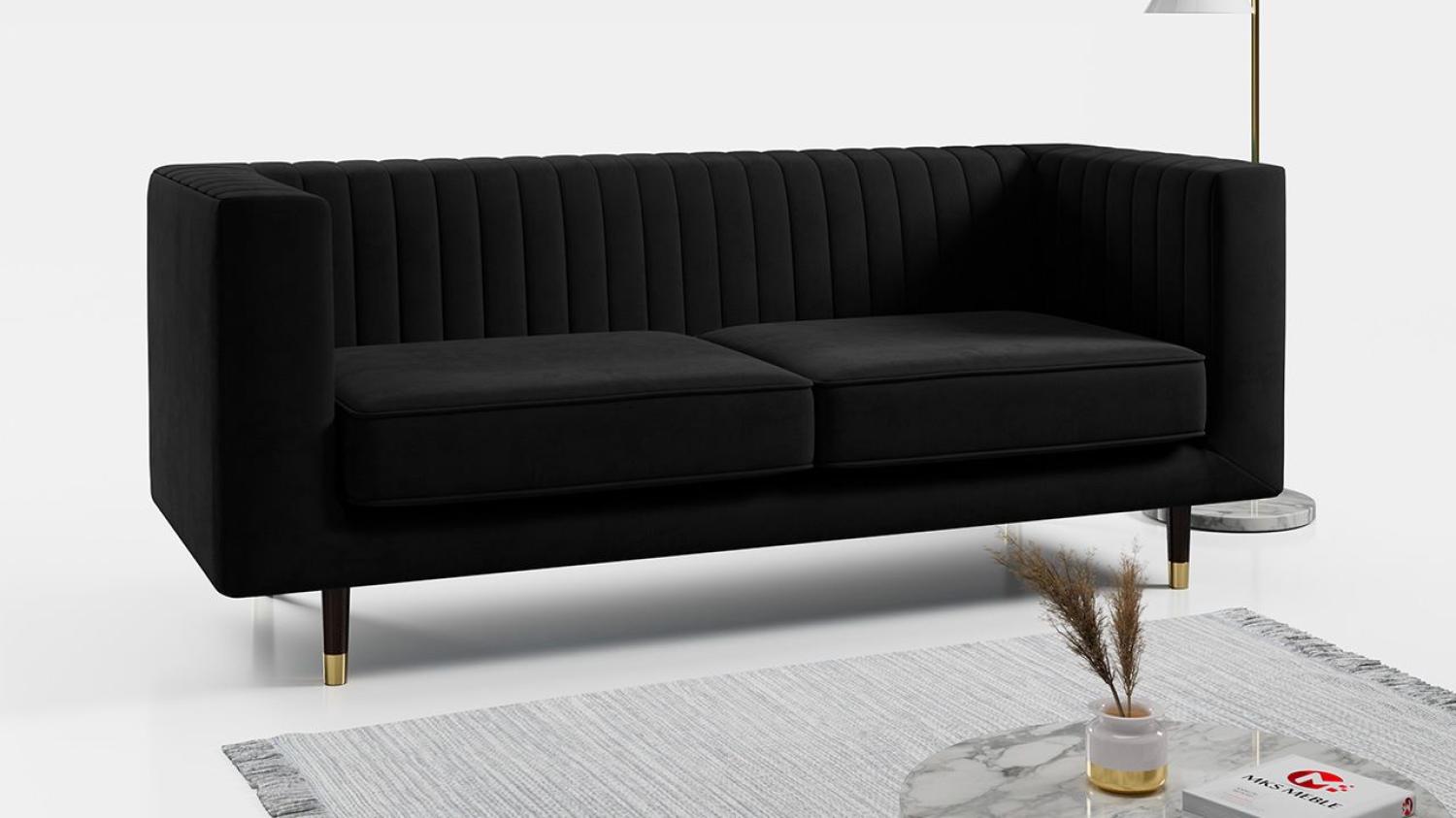 Sofa - Moderne Polstersofa - Skandinavische Deko - ELMO - 3 Sitzer - Schwarz Mikrofaser Bild 1