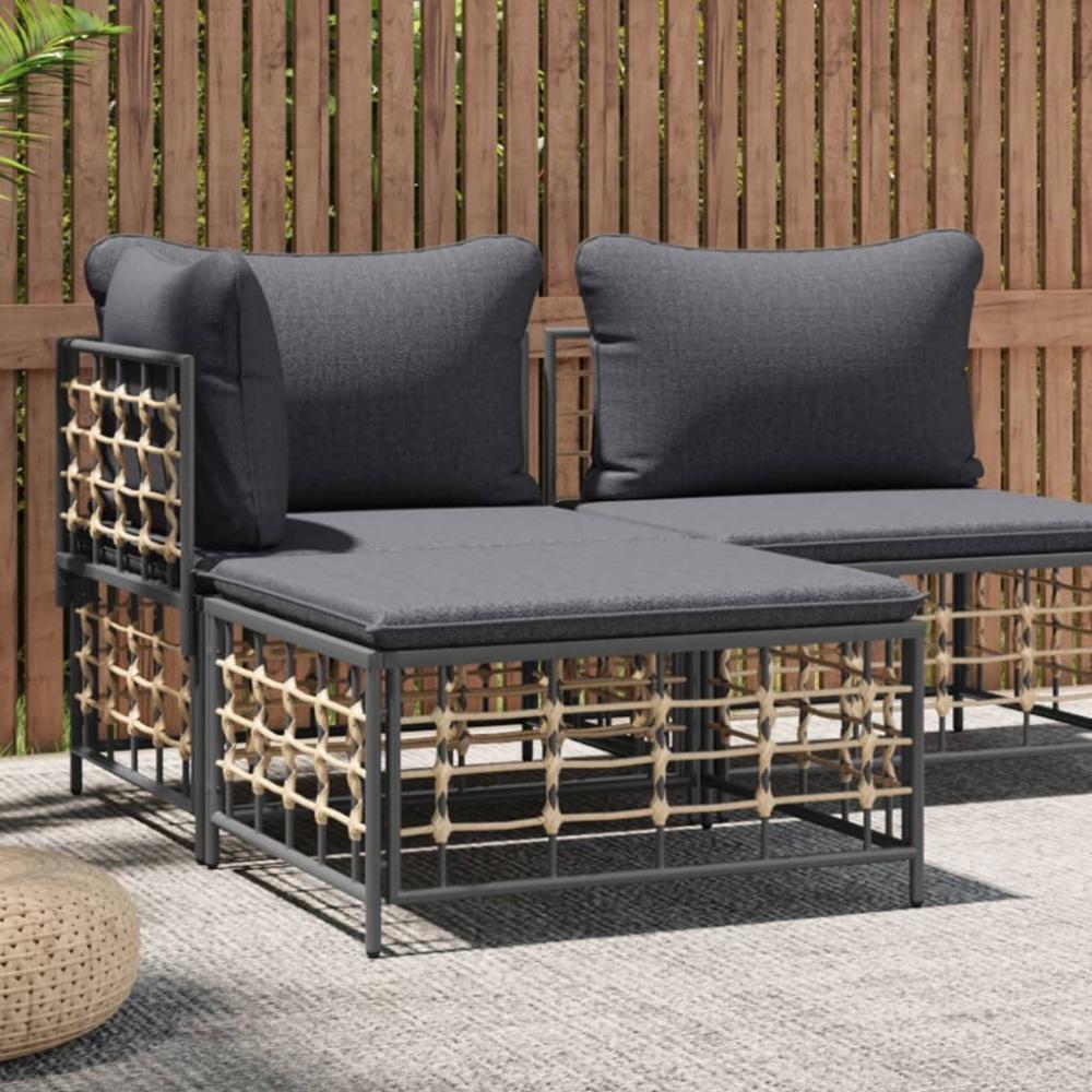 vidaXL Gartenhocker mit Dunkelgrauem Kissen Poly Rattan Bild 1