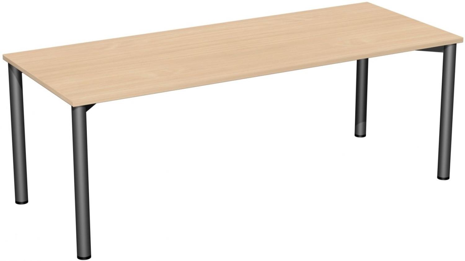 Schreibtisch '4 Fuß Flex', feste Höhe 200x80cm, Buche / Anthrazit Bild 1