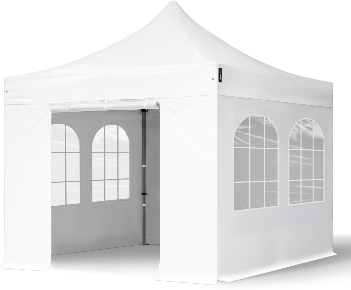 3x3 m Faltpavillon, PREMIUM Stahl 40mm, Seitenteile mit Sprossenfenstern, weiß Bild 1