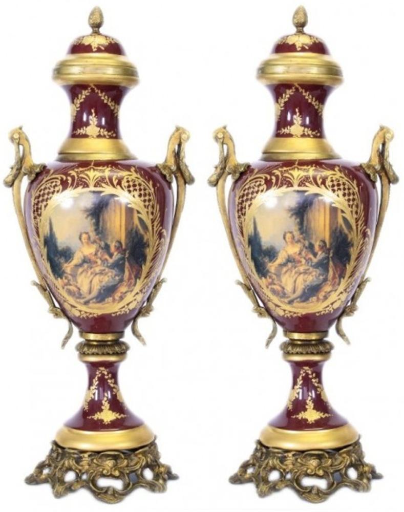 Casa Padrino Barock Porzellan Pokal Set Bordeaux Rot / Gold B26 H63 cm (2 Stück) - Grand Decor - Hotel Dekoration Bild 1