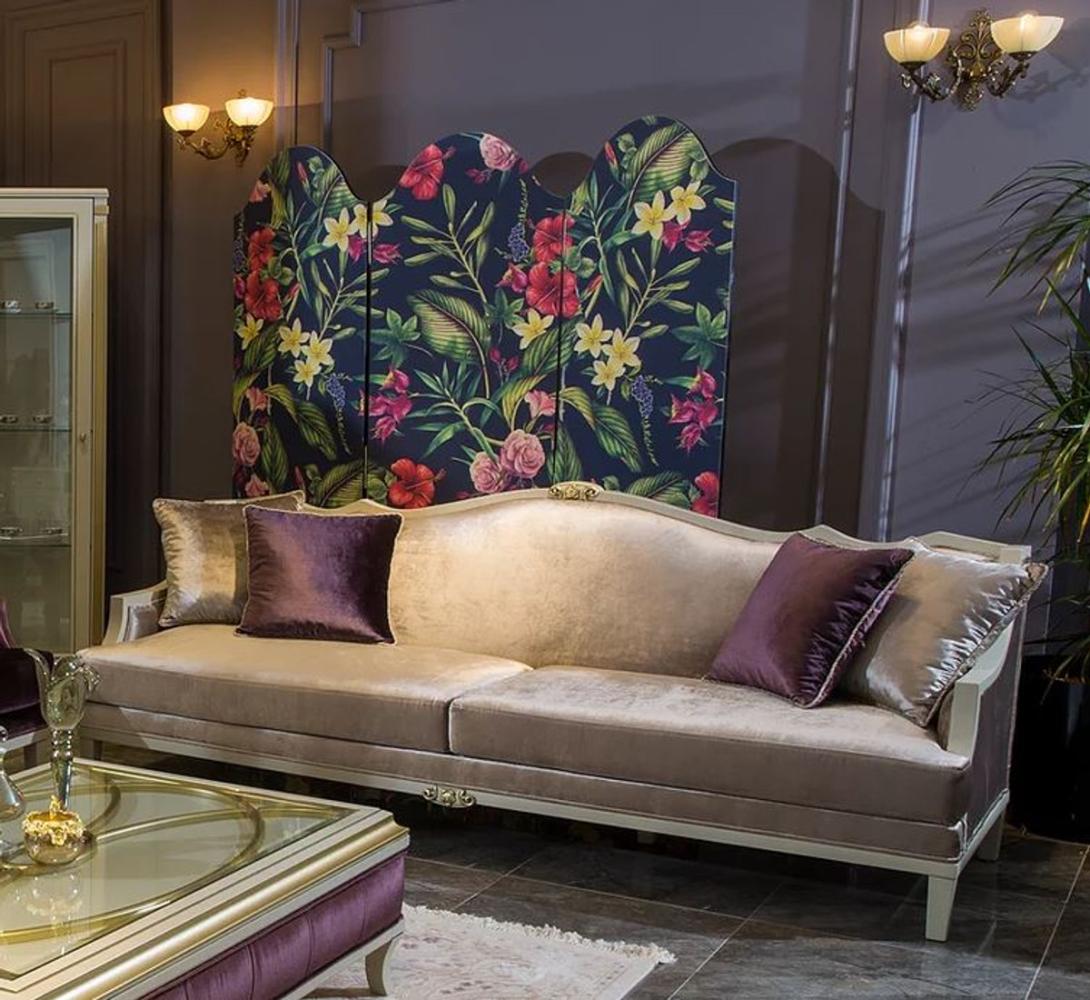 Casa Padrino Luxus Barock Sofa Rosa / Weiß / Gold 239 x 83 x H. 93 cm - Edles Wohnzimmer Sofa mit dekorativen Kissen - Barock Wohnzimmer Möbel Bild 1
