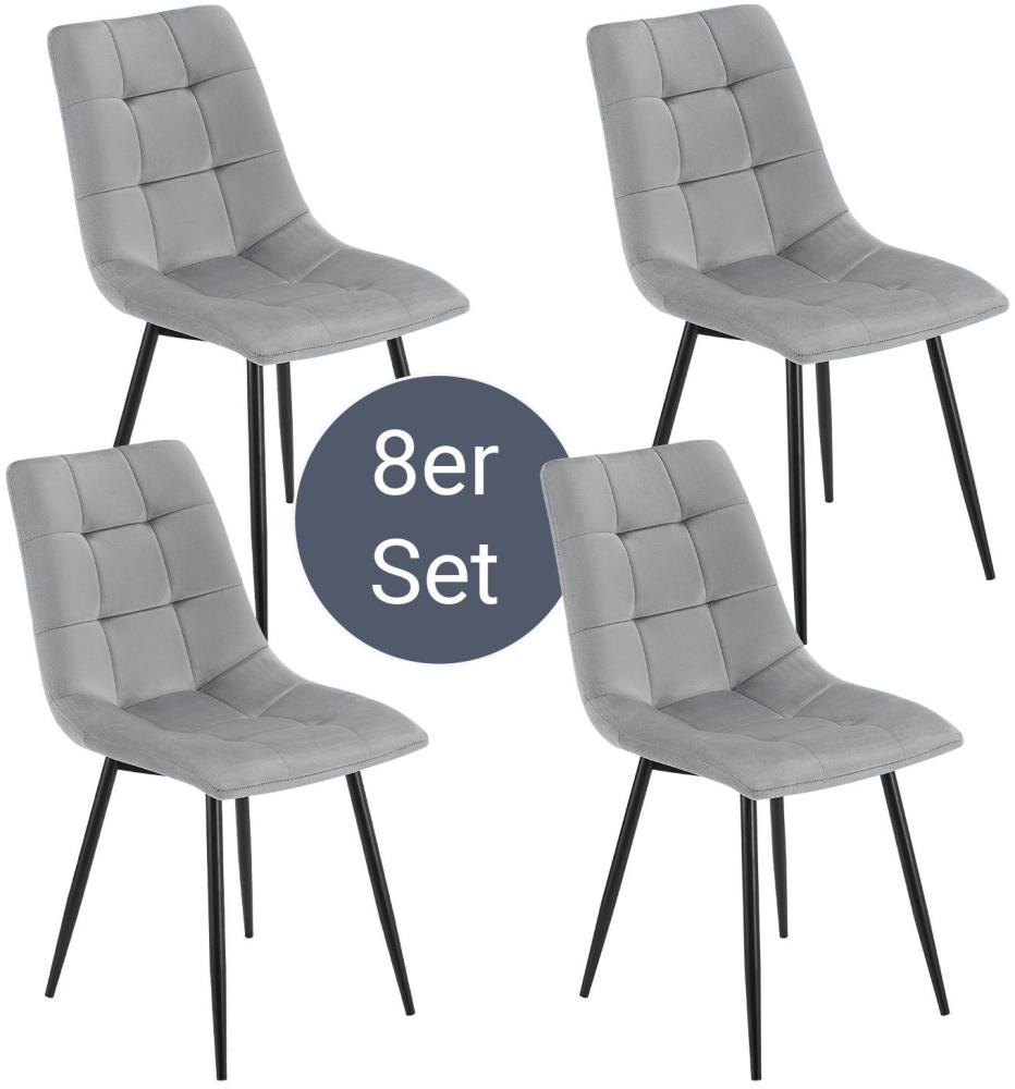 Juskys Esszimmerstühle Blanca 8er Set - Samt Stühle gepolstert - Stuhl für Esszimmer, Küche & Wohnzimmer - modern, belastbar bis 120 kg Hellgrau Bild 1
