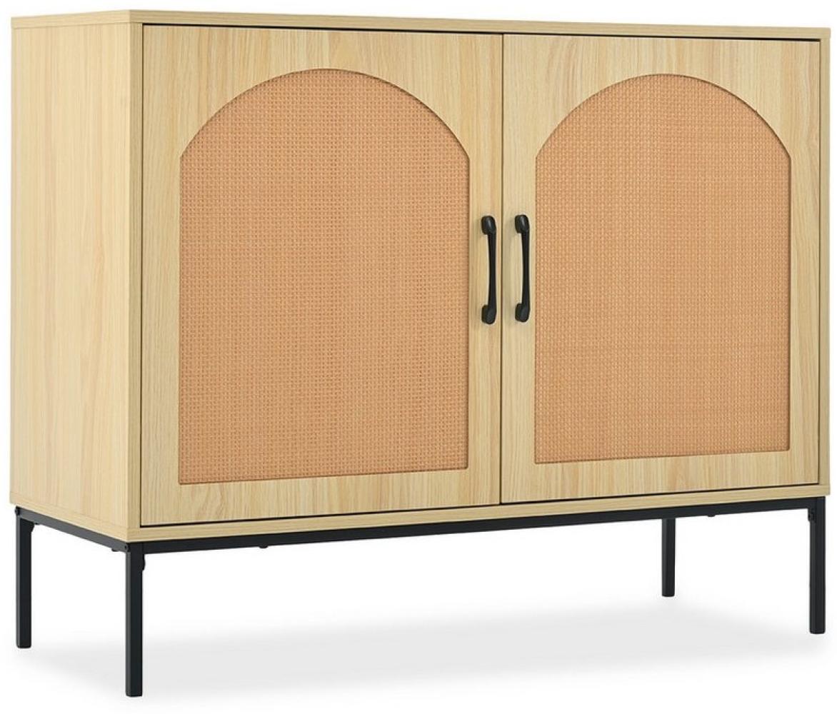 Merax Sideboard mit verstellbaren Einlegeböden, Kommode Holz, Breite:100cm, mit Rattantüren und Metallsockel Bild 1