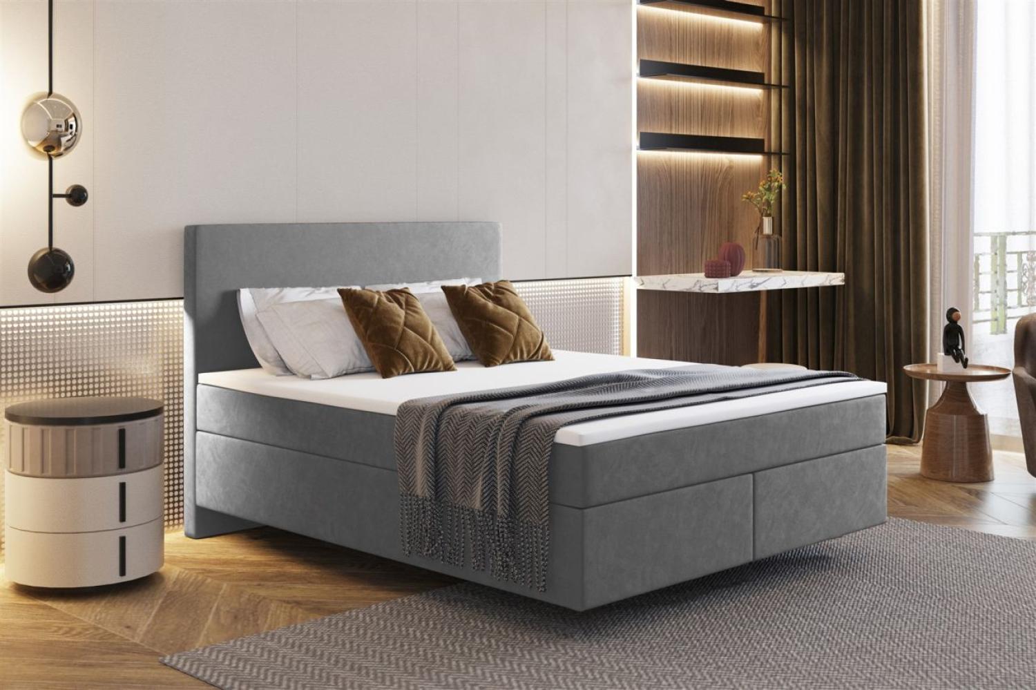 Boxspringbett Schlafzimmerbett ROCIO Nr. 5 Premium 140x200cm in Stoff Dunkelgrau Bild 1