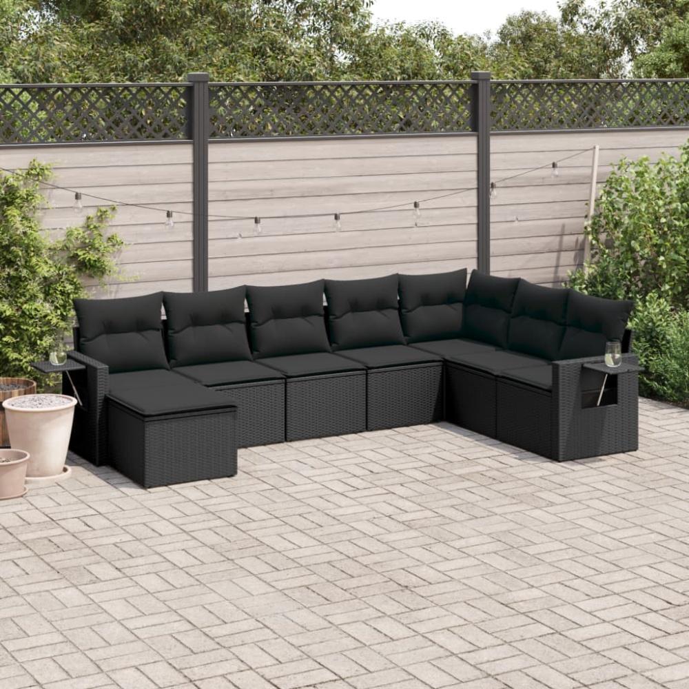 vidaXL 8-tlg. Garten-Sofagarnitur mit Kissen Schwarz Poly Rattan Bild 1