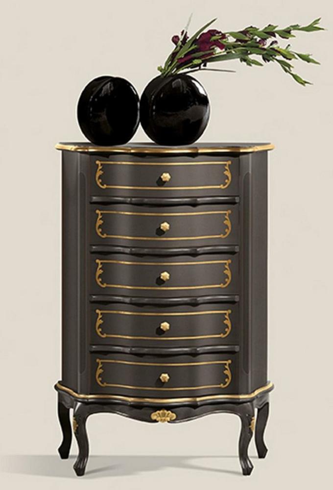 Casa Padrino Luxus Barock Kommode Schwarz / Gold - Edler Massivholz Schrank mit 5 Schubladen - Barock Möbel - Luxus Qualität - Made in Italy Bild 1