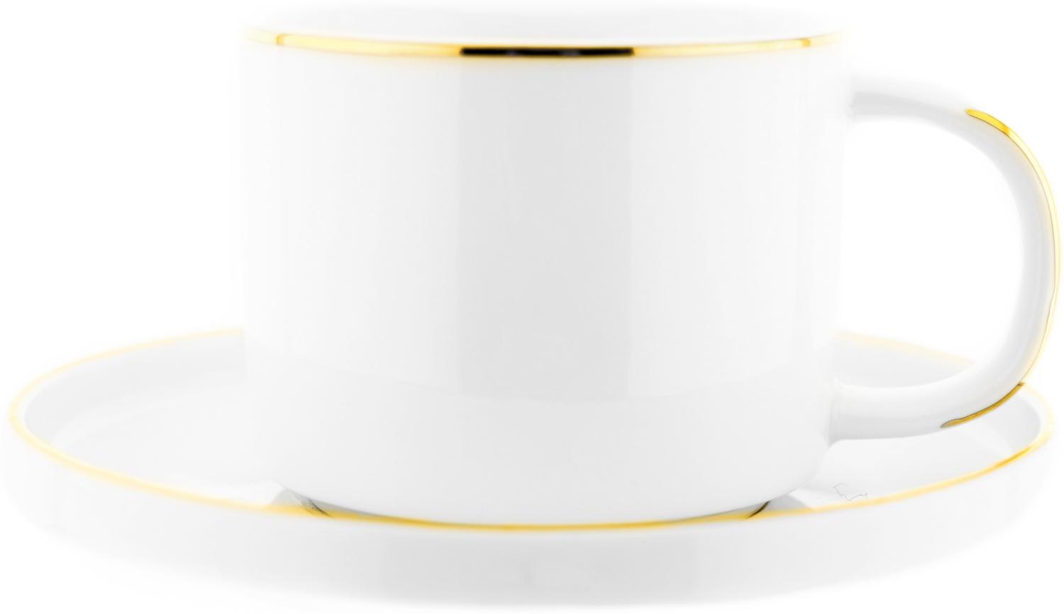 Mulex 12 Teiliger Kaffeetassen-Set mit Untertasse aus Porzellan Kaffeeservice 200 ml Weiß/Gold Bild 1