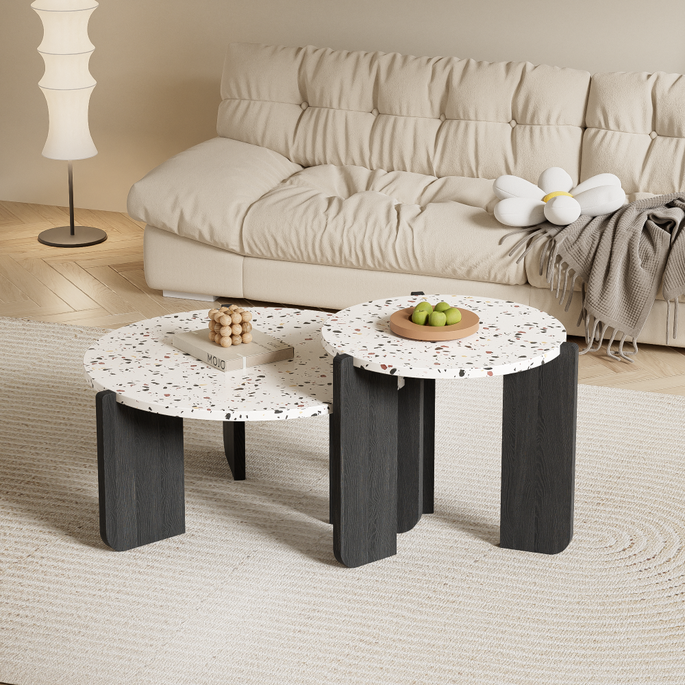 Merax Couchtisch Set Scandi, Beistelltisch Set mit Holzbeine, Satztisch Set, Wohnzimmertisch, Schwarz Bild 1