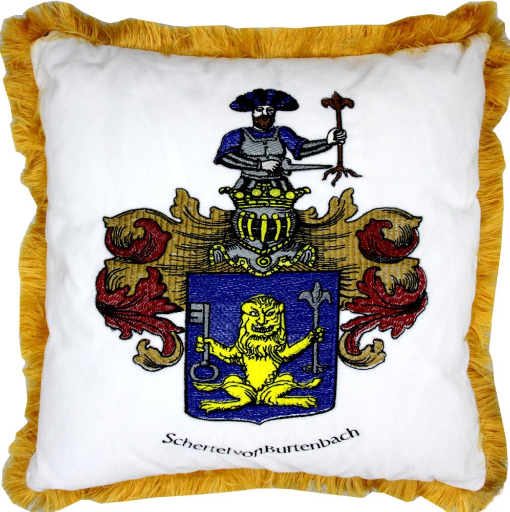 Casa Padrino Luxus Deko Kissen Wappen Freiherr Schertel von Burtenbach Weiß / Gold Bild 1