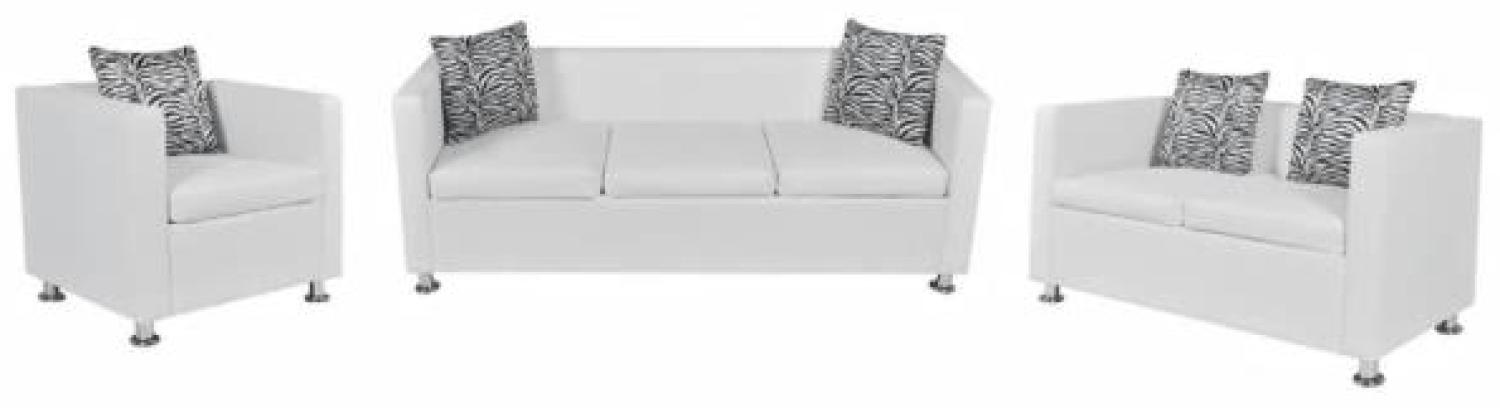 vidaXL Sofa-Set Kunstleder 3-Sitzer + 2-Sitzer + Sessel Weiß Bild 1
