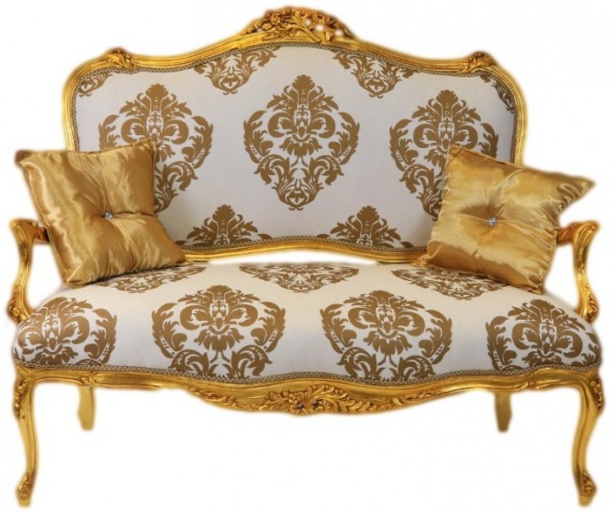 Casa Padrino Barock Sofa Weiss-Gold Muster / Gold - italienischer Stil - Barock Möbel Bild 1