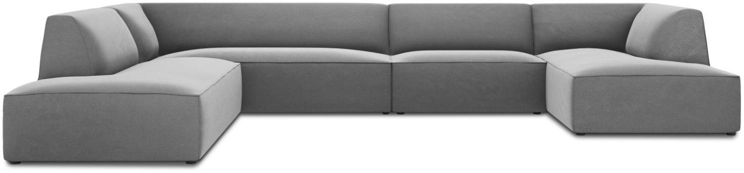 Micadoni 7-Sitzer Samtstoff Panorama Ecke links Sofa Ruby | Bezug Grey | Beinfarbe Black Plastic Bild 1