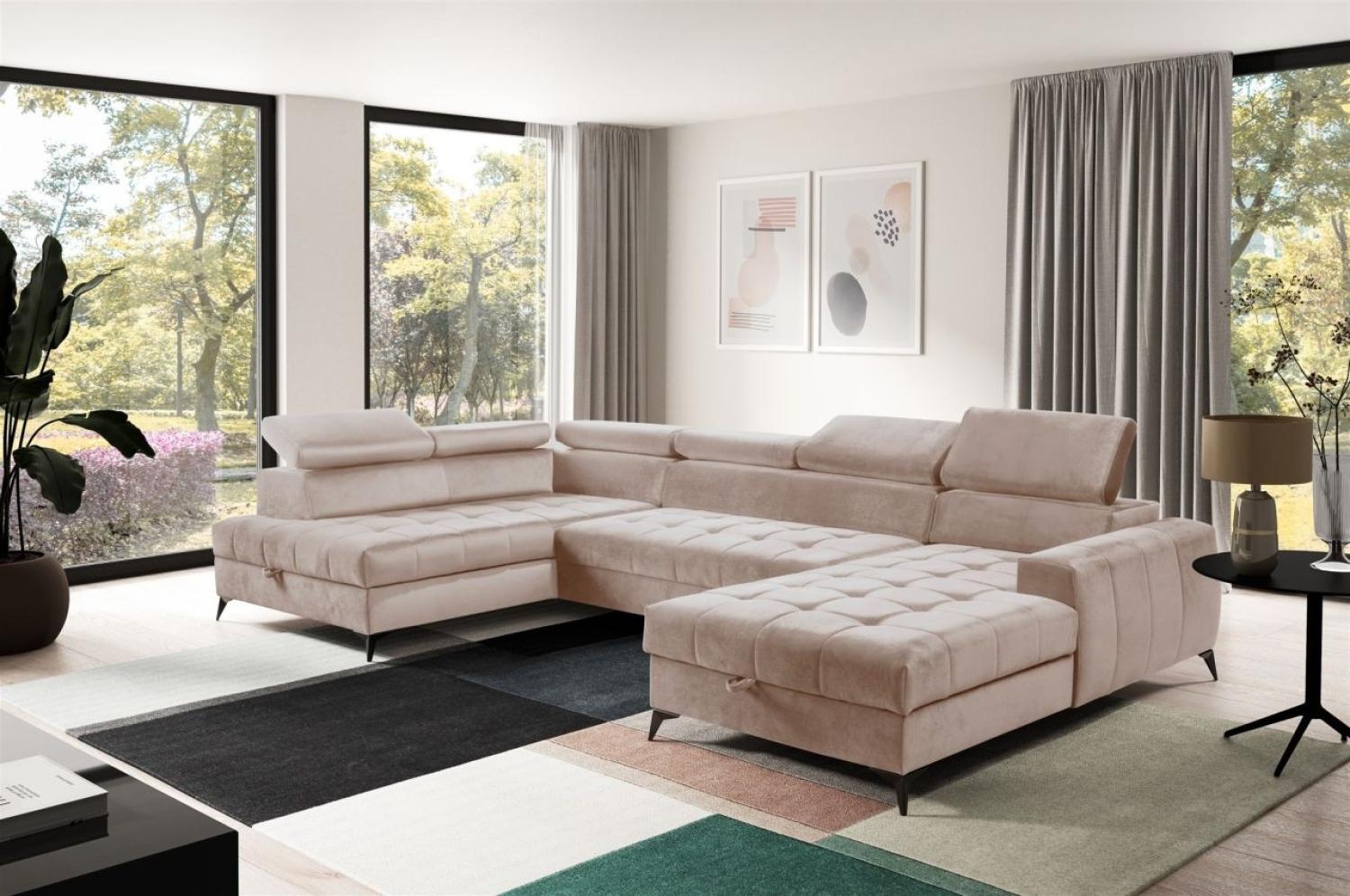 Wohnlandschaft Schlafsofa AGNESA Stoff Salvador Hellbeige Ottomane Rechts Bild 1