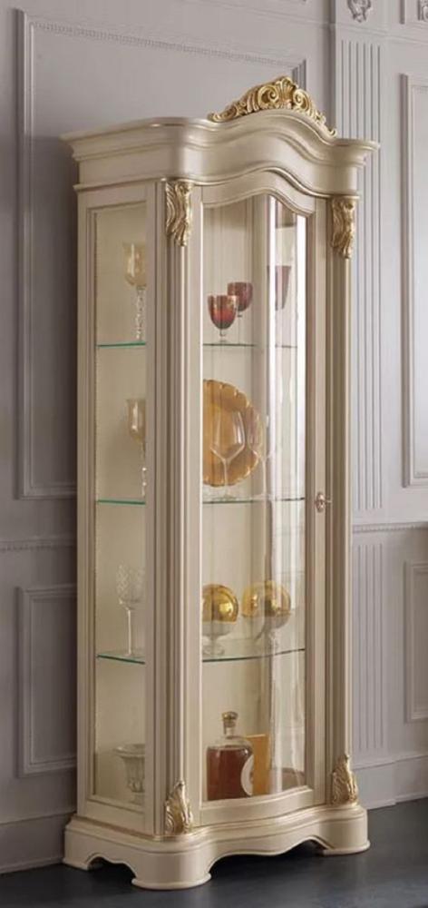 Casa Padrino Luxus Barock Vitrine Cremefarben / Gold - Handgefertigter Massivholz Vitrinenschrank mit Tür - Prunkvolle Barock Möbel - Luxus Qualität - Made in Italy Bild 1