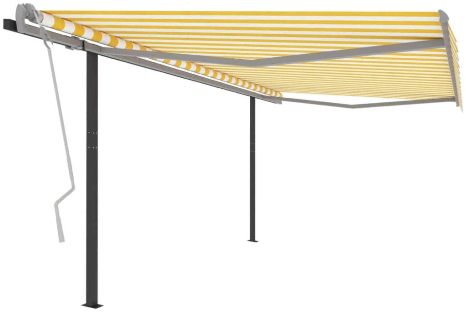 vidaXL Markise Manuell Einziehbar mit Pfosten 4,5x3,5 m Gelb Weiß Bild 1