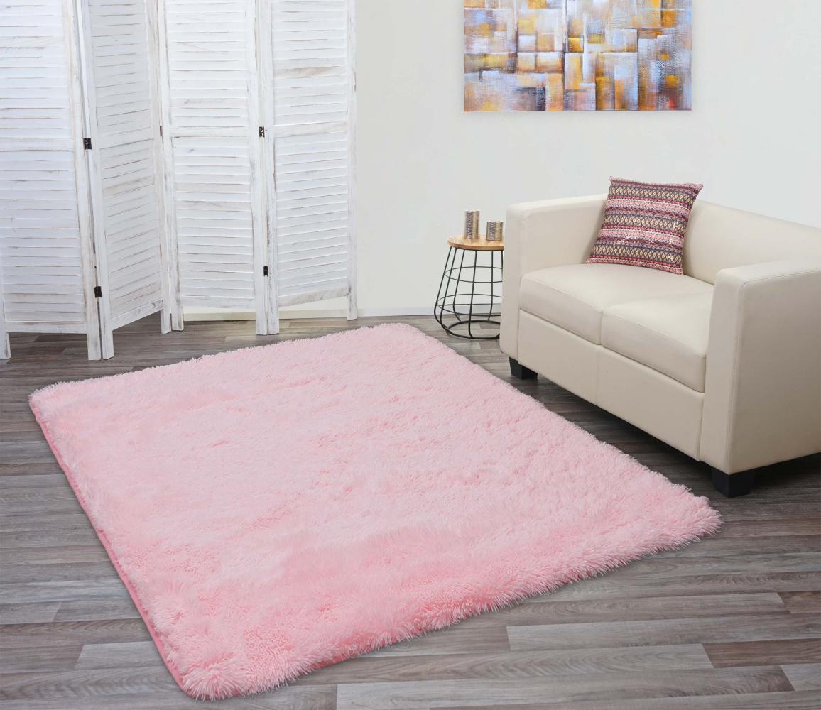 Teppich HWC-F69, Shaggy Läufer Hochflor Langflor, Stoff/Textil flauschig weich 230x160cm ~ rosa Bild 1
