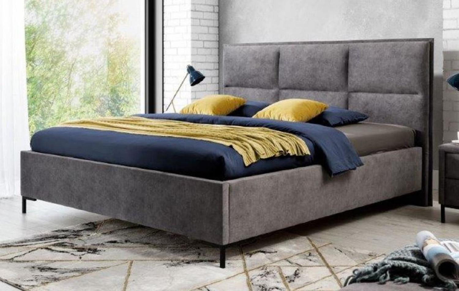 Casa Padrino Luxus Doppelbett Grau / Schwarz - Verschiedene Größen - Modernes Massivholz Bett mit Kopfteil - Moderne Schlafzimmer Möbel - Luxus Kollektion Bild 1