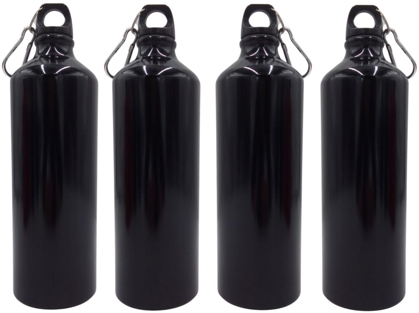 4x Alu Trinkflasche 1Liter schwarz glänzend Karabiner Wasserflasche Sportflasche Bild 1