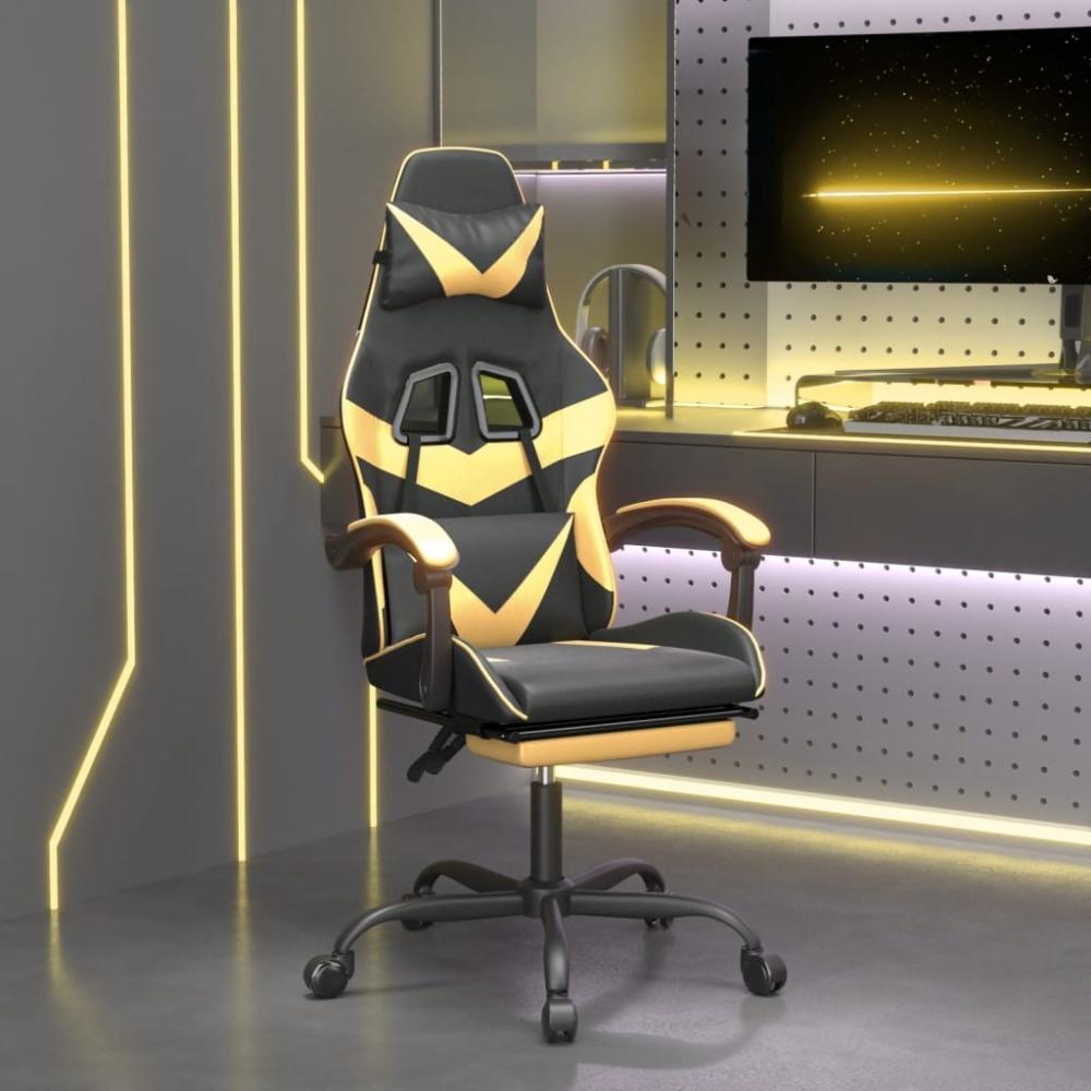 vidaXL Gaming-Stuhl mit Fußstütze Schwarz und Golden Kunstleder [3143856] Bild 1