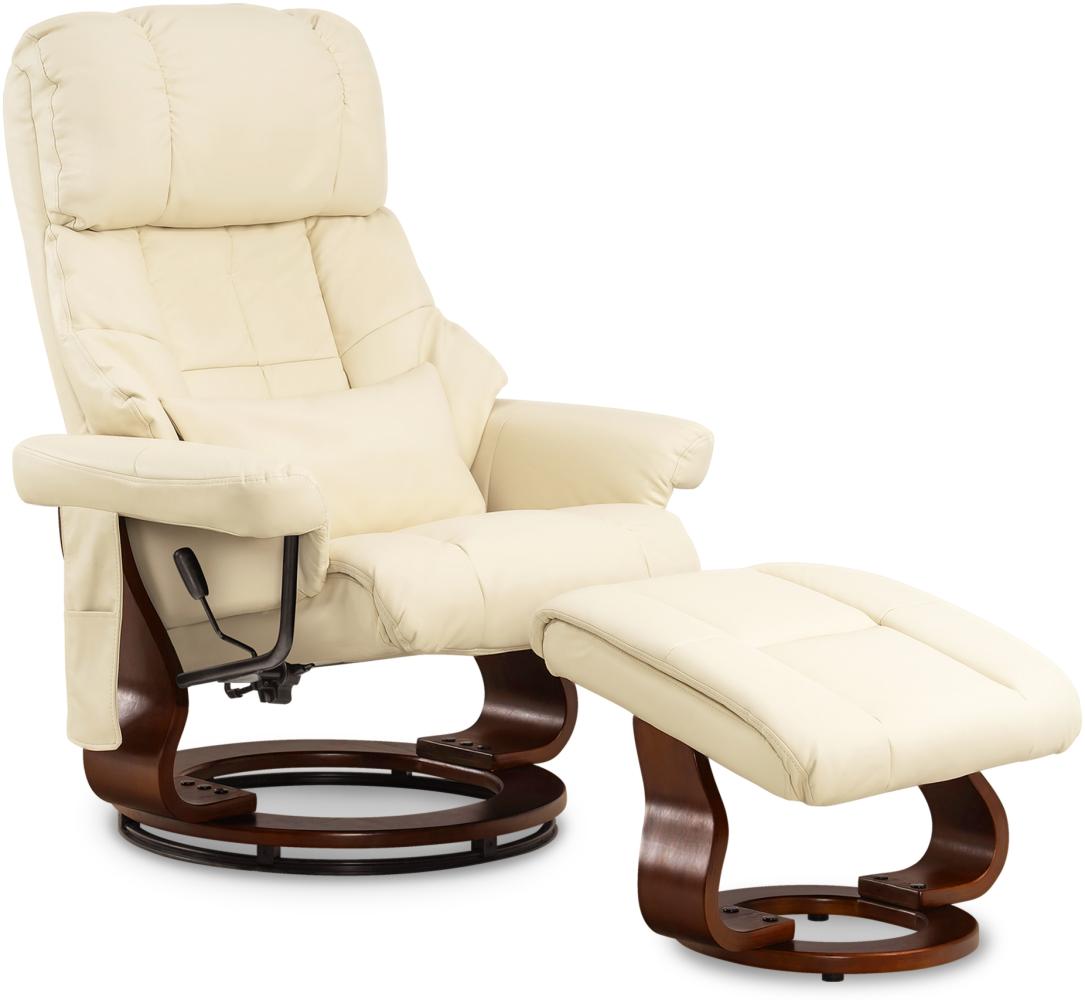 M MCombo Massagesessel mit Hocker, 360° drehbarer Relaxsessel mit Liegefunktion, moderner TV-Sessel Fernsehsessel mit Seitentasche für Wohnzimmer, Kunstleder, 9068 (Creme) Bild 1