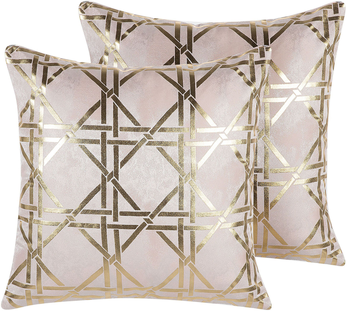 Dekokissen geometrisches Muster rosa gold 45 x 45 cm 2er Set CASSIA Bild 1