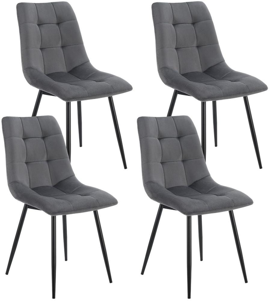 Juskys Esszimmerstühle Blanca 4er Set - Samt Stühle gepolstert - Stuhl für Esszimmer, Küche & Wohnzimmer - modern, belastbar bis 120 kg Dunkelgrau Bild 1