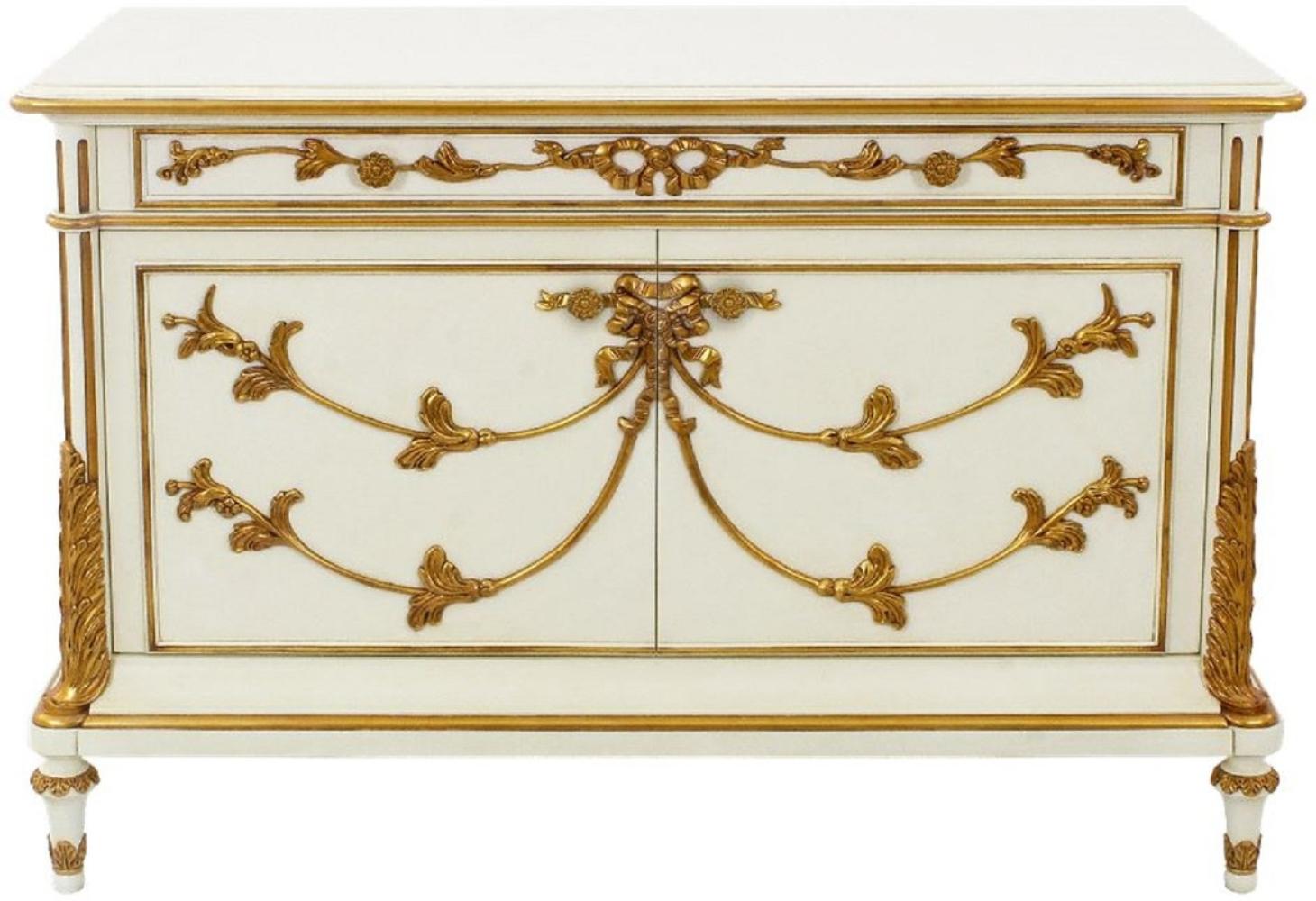 Casa Padrino Luxus Barock Sideboard Cremefarben / Weiß / Gold - Prunkvoller Massivholz Schrank mit 2 Türen und Schublade - Barock Möbel Bild 1