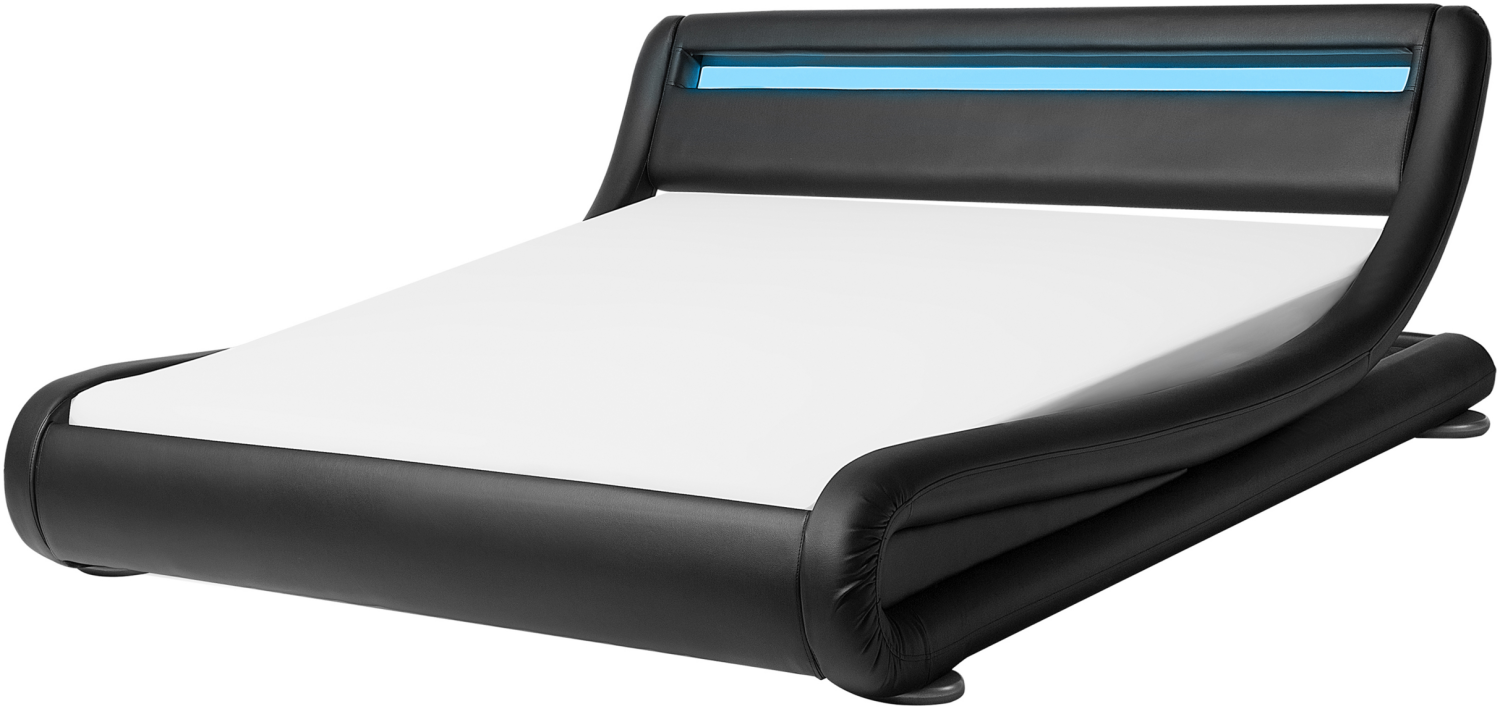 Bett Kunstleder schwarz 160 x 200 cm mit LED-Beleuchtung AVIGNON Bild 1