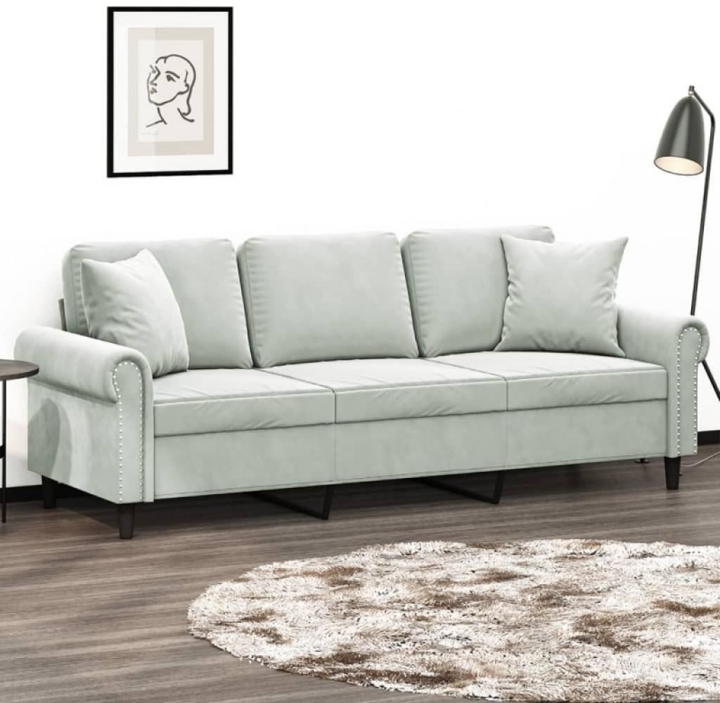 3-Sitzer-Sofa mit Zierkissen Hellgrau 180 cm Samt (Farbe: Grau) Bild 1