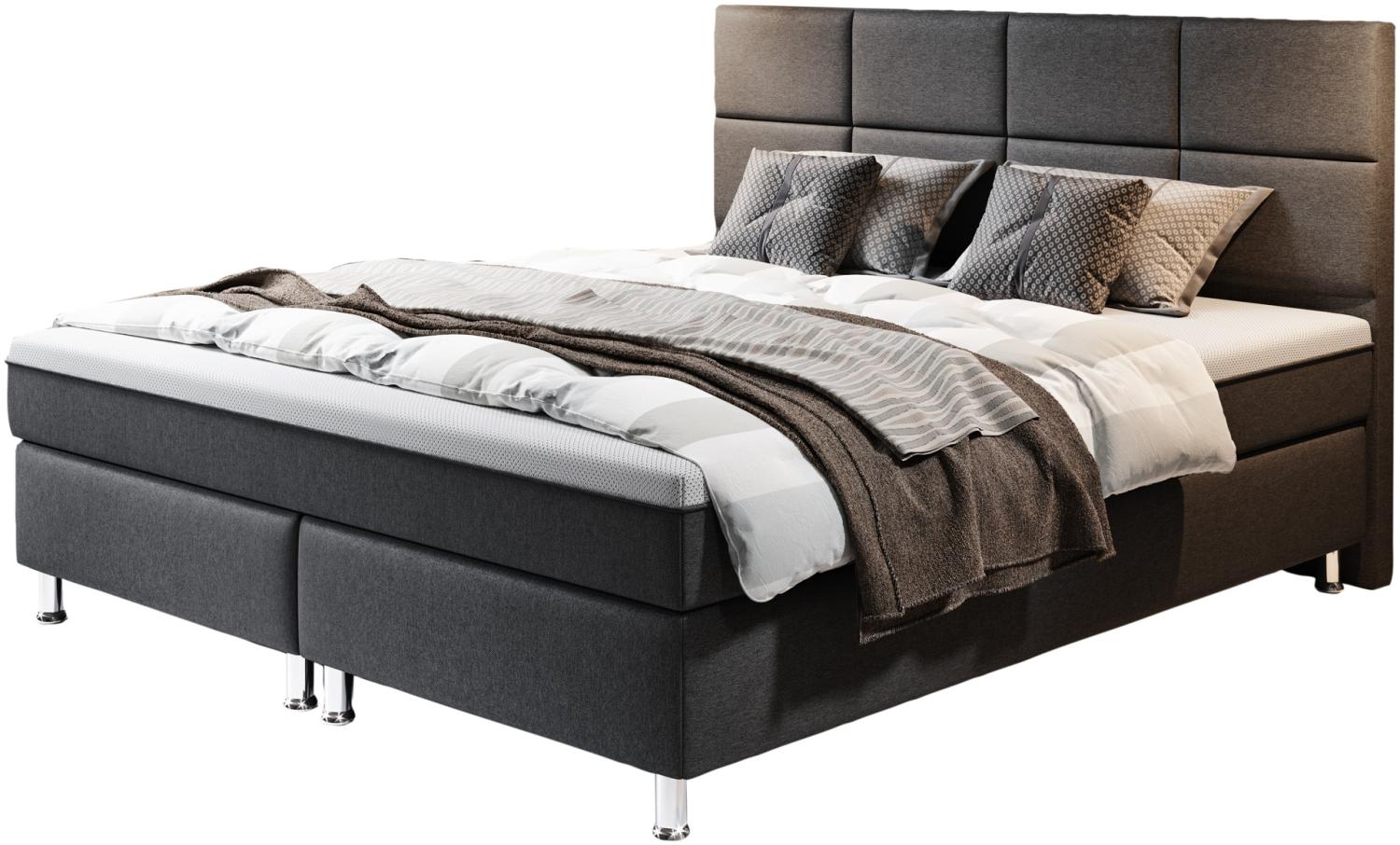 Boxspringbett Rotterdam Plus mit integriertem Topper 180x200 Webstoff Anthrazit Bild 1